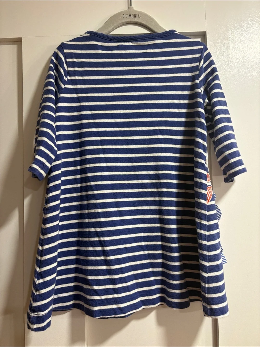 VGUC Mini Boden Navy Stripe Birds Appliqué Dress size 3-4